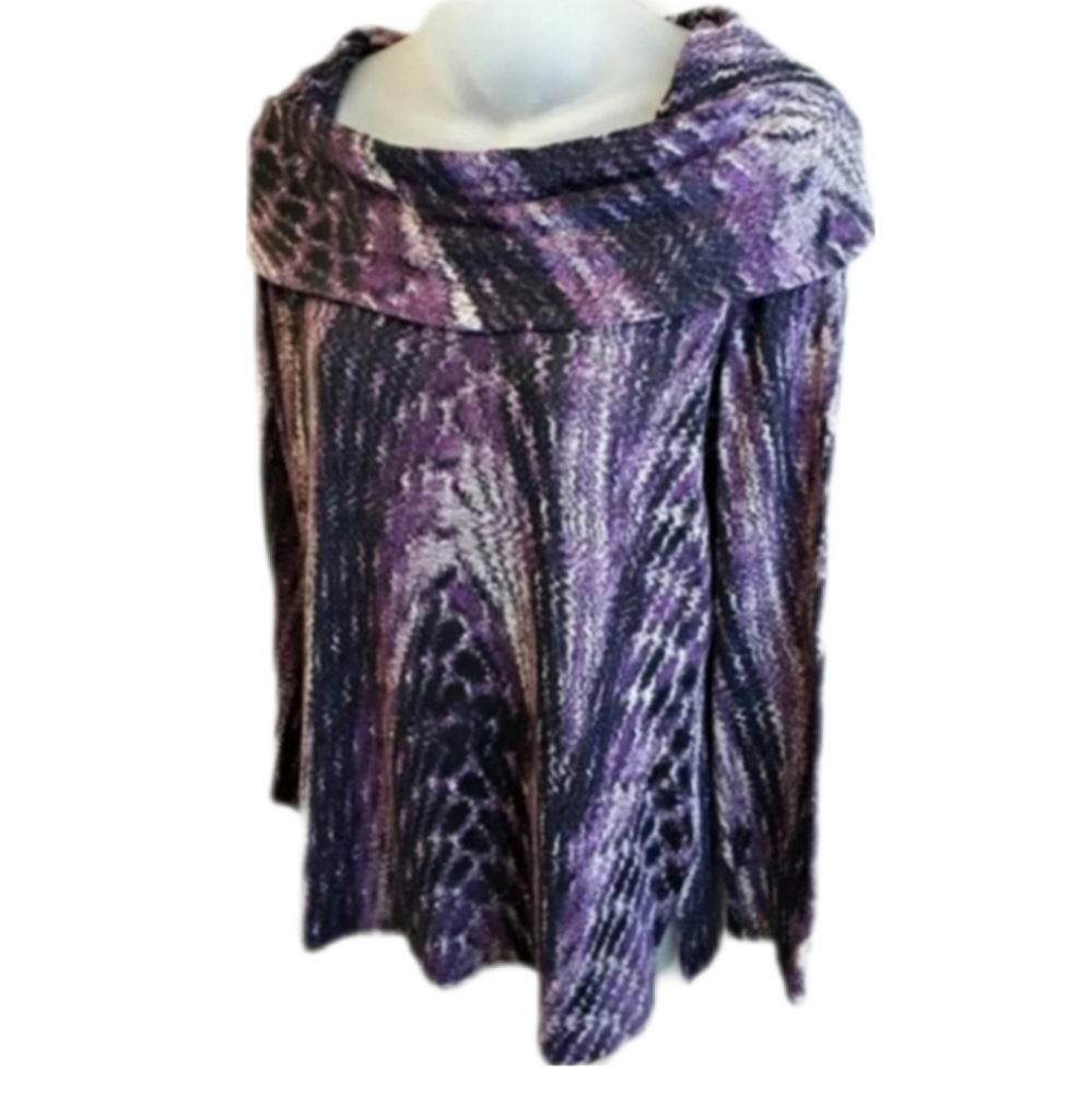LAURA Cowl Neck Top Snake Print Knit Sweater Foldover Tunic Fall Winter Python